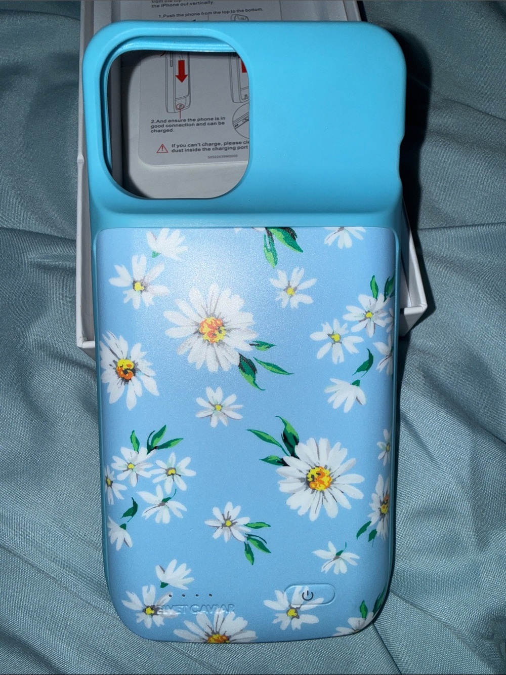 Like New Velvet Caviar Light Blue Daisy Battery Phone Case IPhone 12 Pro Max